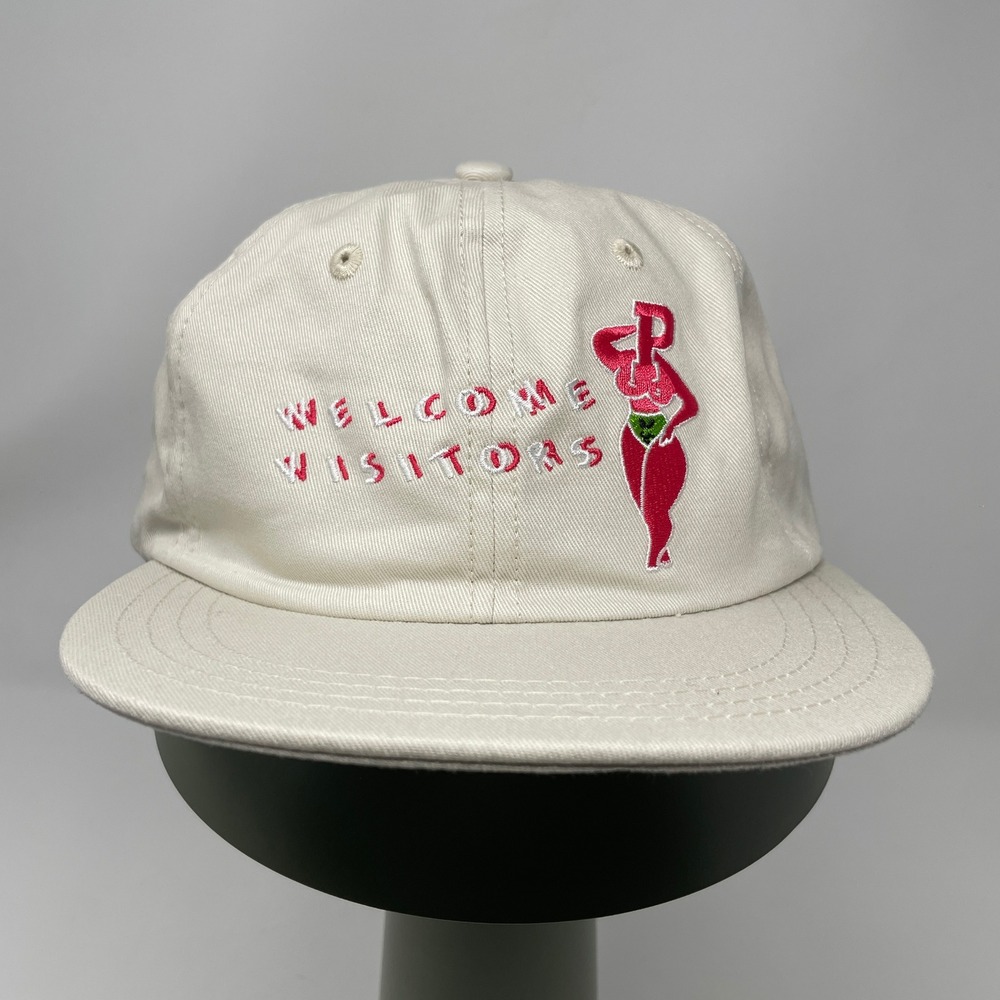 Pas De Mer Welcome Visitors Now Go Home Cream‎ Cotton 6 Panel Strapback Hat Cap